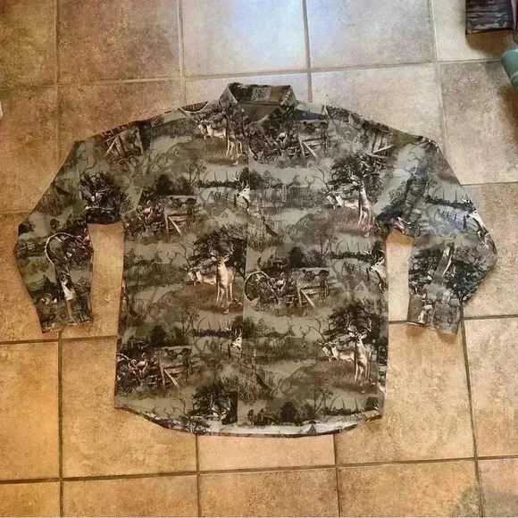 North River Hunting Deer and Turkey wildlife Print button up shirt, size L - Picture 1 of 4